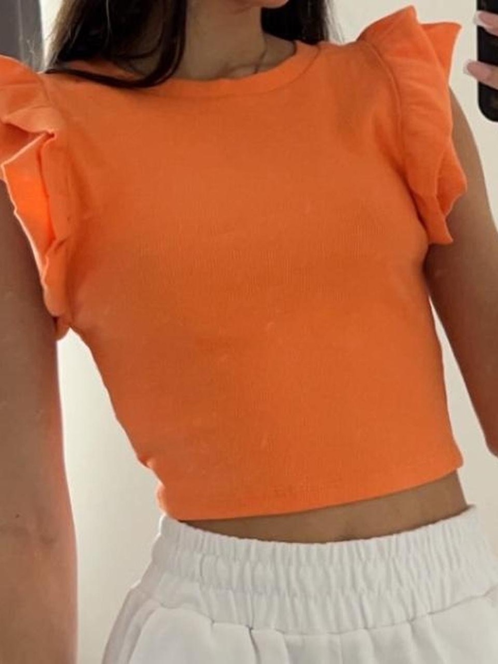 Zara Orange Ruffle-Sleeve Crop Top